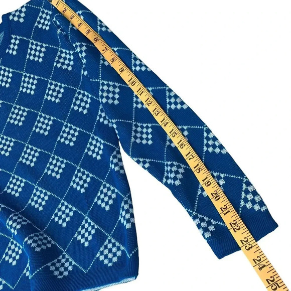 Prime Connection Vintage 80s Geometric Crewneck Knit Sweater Size M Blue White - Picture 13 of 16